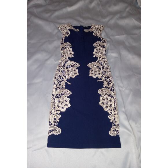 Modcloth London Dress Company Amber Lace Navy / Cream Body Con Dress Size 6 - Picture 5 of 11